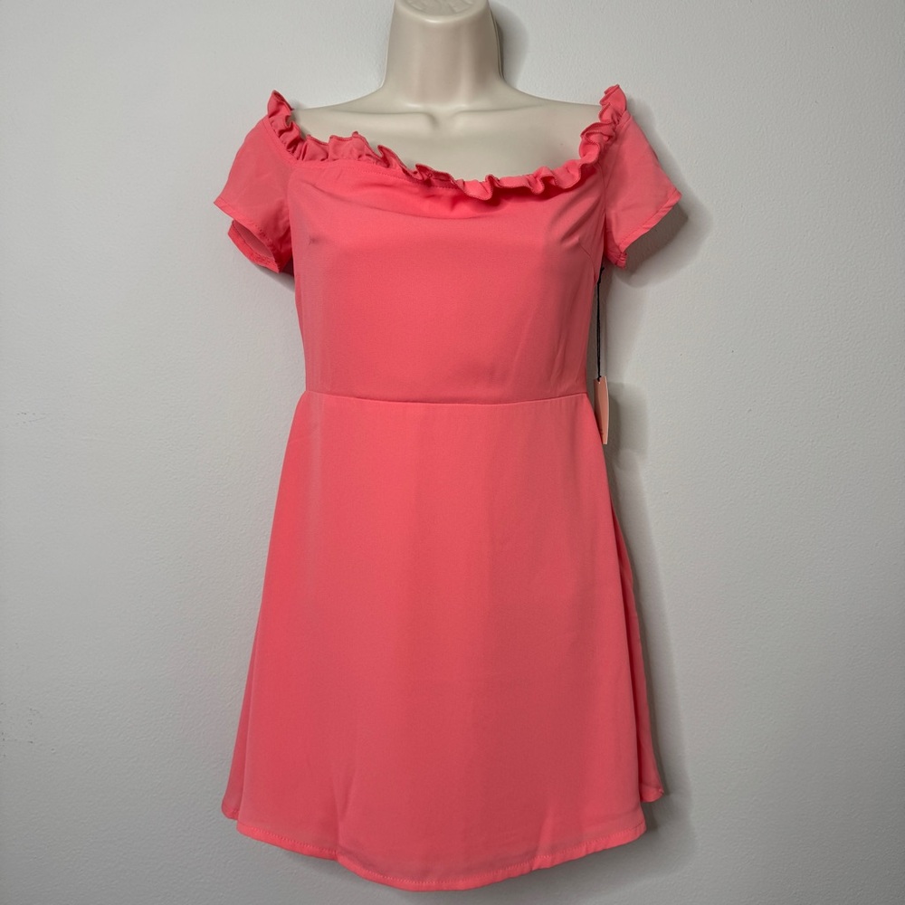 Superdown Coral Off-Shoulder Dress Size S